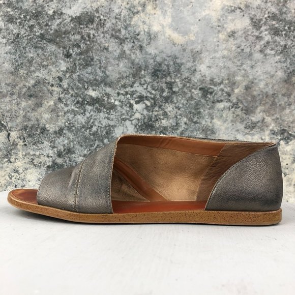 1.State Women's Size 8M Celvin Pewter Leather Open Toe Cutout Slip On Flats - Picture 5 of 11